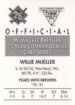 1994 Miller Brewing Milwaukee Brewers #NNO Willie Mueller Back
