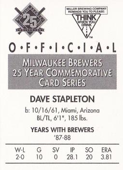 1994 Miller Brewing Milwaukee Brewers #NNO Dave Stapleton Back