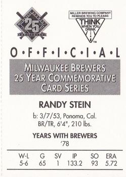 1994 Miller Brewing Milwaukee Brewers #NNO Randy Stein Back
