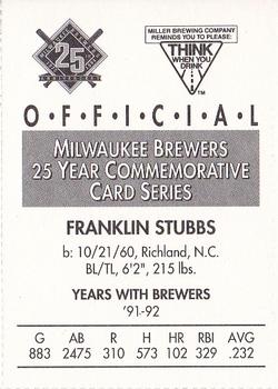 1994 Miller Brewing Milwaukee Brewers #NNO Franklin Stubbs Back