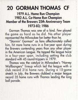 1994 Miller Brewing Milwaukee Brewers #NNO Gorman Thomas Back