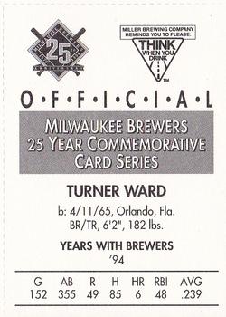 1994 Miller Brewing Milwaukee Brewers #NNO Turner Ward Back