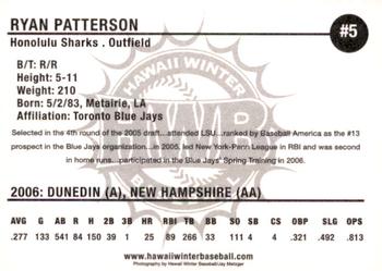 2006 HWB Honolulu Sharks #NNO Ryan Patterson Back