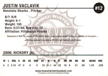 2006 HWB Honolulu Sharks #NNO Justin Vaclavik Back