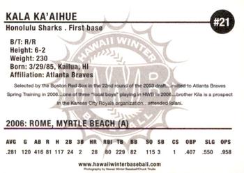 2006 HWB Honolulu Sharks #NNO Kala Ka'aihue Back