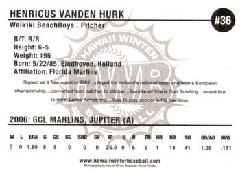 2006 HWB Waikiki BeachBoys #36 Henricus Vanden Hurk Back