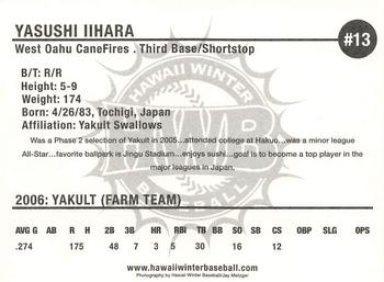 2006 HWB West Oahu CaneFires #NNO Yasushi Iihara Back