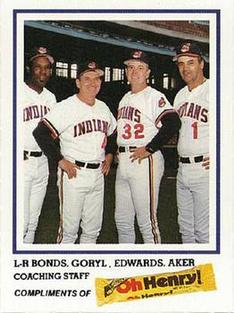 1986 Oh Henry! Cleveland Indians SGA #NNO Coaches (Jack Aker / Bobby Bonds / Doc Edwards / John Goryl) Front