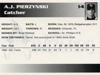 1995 Fort Wayne Wizards #14 A.J. Pierzynski Back