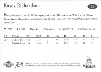 1996 Best Fort Wayne Wizards #22 Kasey Richardson Back