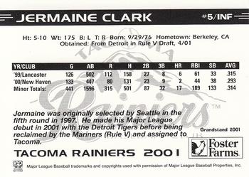 2001 Grandstand Tacoma Rainiers #NNO Jermaine Clark Back