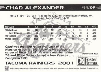 2001 Grandstand Tacoma Rainiers #NNO Chad Alexander Back