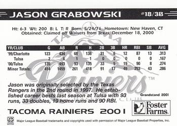 2001 Grandstand Tacoma Rainiers #NNO Jason Grabowski Back