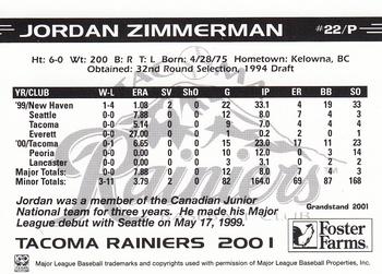 2001 Grandstand Tacoma Rainiers #NNO Jordan Zimmerman Back