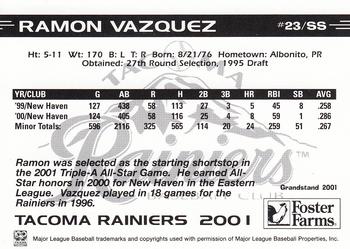 2001 Grandstand Tacoma Rainiers #NNO Ramon Vazquez Back