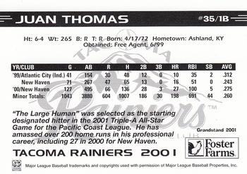 2001 Grandstand Tacoma Rainiers #NNO Juan Thomas Back