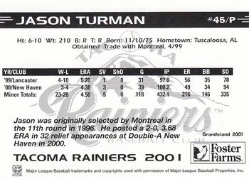 2001 Grandstand Tacoma Rainiers #NNO Jason Turman Back
