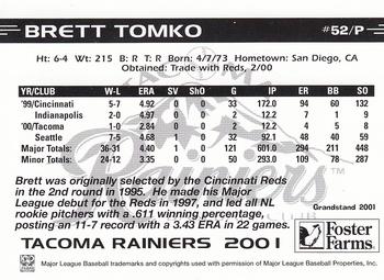 2001 Grandstand Tacoma Rainiers #NNO Brett Tomko Back