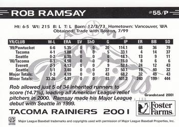 2001 Grandstand Tacoma Rainiers #NNO Rob Ramsay Back