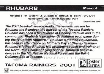2001 Grandstand Tacoma Rainiers #NNO Rhubarb Back