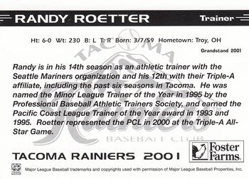 2001 Grandstand Tacoma Rainiers #NNO Randy Roetter Back