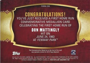 2015 Topps - First Home Run Medallions #FHRM-DM Don Mattingly Back