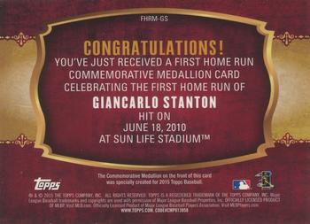 2015 Topps - First Home Run Medallions #FHRM-GS Giancarlo Stanton Back