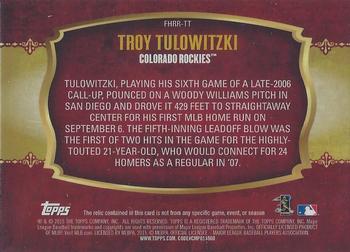 2015 Topps - First Home Run Relics (Series One) #FHRR-TT Troy Tulowitzki Back