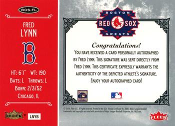 2006 Fleer Greats of the Game - Red Sox Greats Autograph #BOS-FL Fred Lynn Back