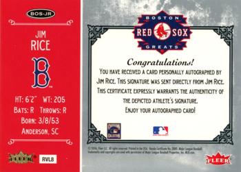 2006 Fleer Greats of the Game - Red Sox Greats Autograph #BOS-JR Jim Rice Back