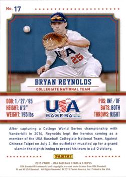 2015 Panini USA Baseball Stars & Stripes #17 Bryan Reynolds Back
