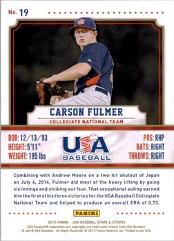 2015 Panini USA Baseball Stars & Stripes #19 Carson Fulmer Back