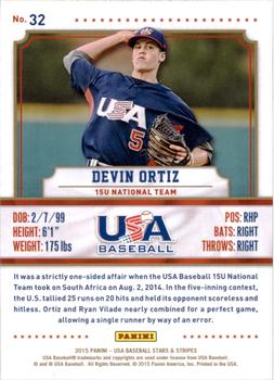 2015 Panini USA Baseball Stars & Stripes #32 Devin Ortiz Back