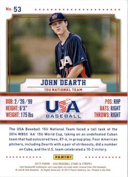 2015 Panini USA Baseball Stars & Stripes #53 John Dearth Back