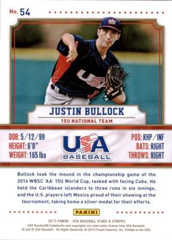 2015 Panini USA Baseball Stars & Stripes #54 Justin Bullock Back