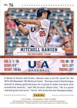 2015 Panini USA Baseball Stars & Stripes #76 Mitchell Hansen Back