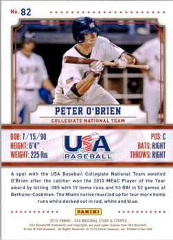 2015 Panini USA Baseball Stars & Stripes #82 Peter O'Brien Back