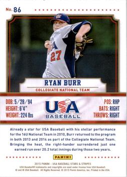 2015 Panini USA Baseball Stars & Stripes #86 Ryan Burr Back