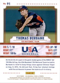 2015 Panini USA Baseball Stars & Stripes #91 Thomas Burbank Back