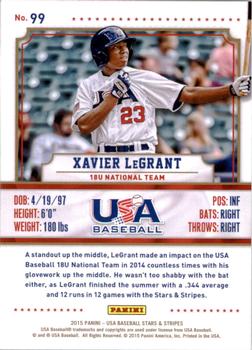2015 Panini USA Baseball Stars & Stripes #99 Xavier LeGrant Back