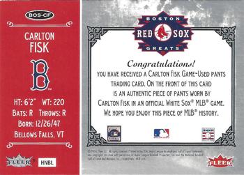 2006 Fleer Greats of the Game - Red Sox Greats Memorabilia #BOS-CF Carlton Fisk Back