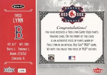 2006 Fleer Greats of the Game - Red Sox Greats Memorabilia #BOS-FL Fred Lynn Back