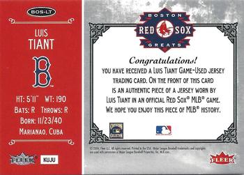 2006 Fleer Greats of the Game - Red Sox Greats Memorabilia #BOS-LT Luis Tiant Back