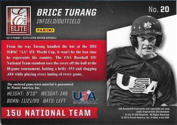 2014 Panini Elite Extra Edition - USA Baseball 15U Game Jerseys #20 Brice Turang Back