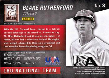 2014 Panini Elite Extra Edition - USA Baseball 18U Game Jerseys #3 Blake Rutherford Back