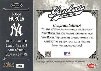 2006 Fleer Greats of the Game - Yankee Clippings Autograph #NYY-BM Bobby Murcer Back