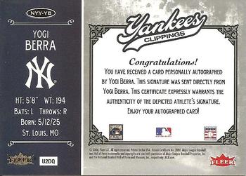 2006 Fleer Greats of the Game - Yankee Clippings Autograph #NYY-YB Yogi Berra Back