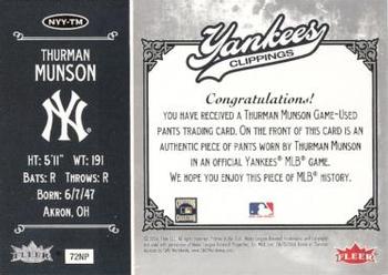 2006 Fleer Greats of the Game - Yankee Clippings Memorabilia #NYY-TM Thurman Munson Back