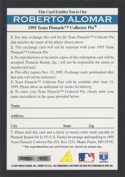 1995 Pinnacle - Team Pinnacle Collector Pin Redemptions #NNO Roberto Alomar Back