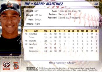 2001 Choice Binghamton Mets #03 Gabby Martinez Back